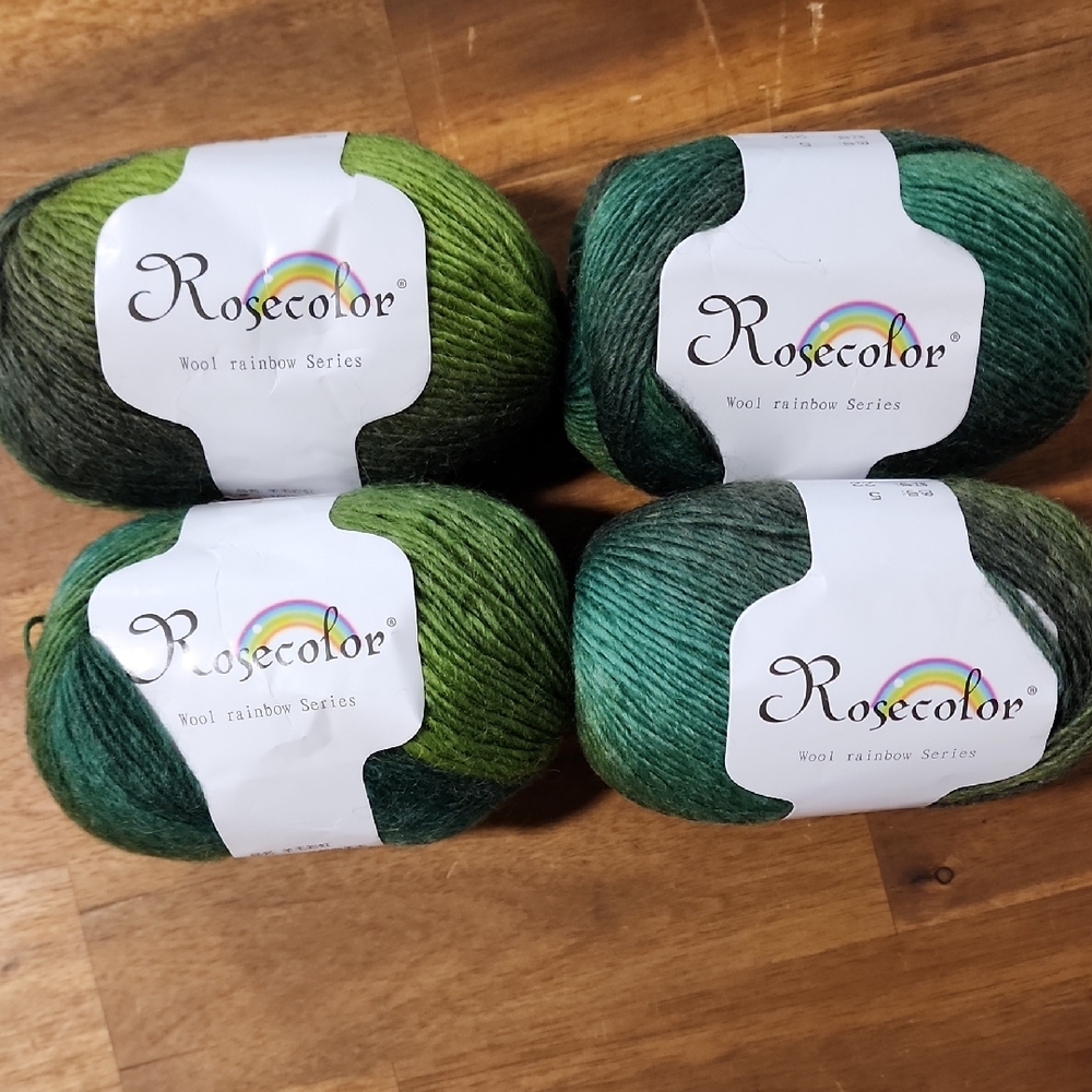 4pc 100% Wool Rosecolor Rainbow Yarn Set. 50 Gm Each 196.85 Yards Sport/Dk Wt.